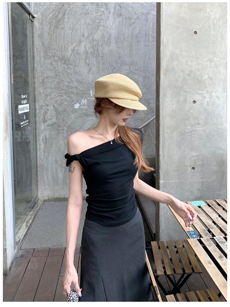 2025 Asymmetrical Off-Shoulder T-Shirt – Women's Summer Spicy Design