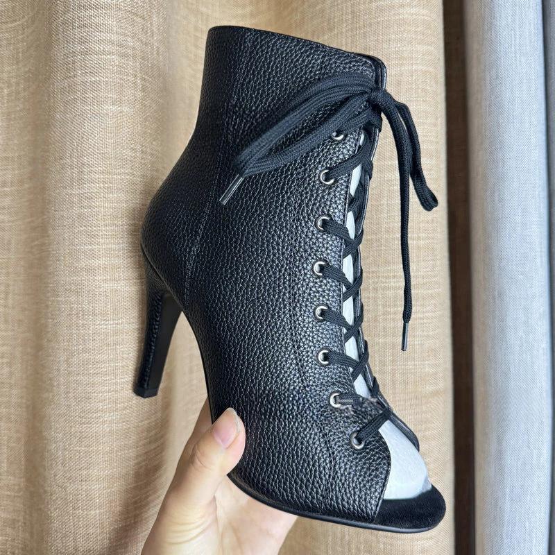 

Модные новые сандалии с перекрестной шнуровкой и открытым носком, летние, с узором личи, на шпильке, для джазовых танцев, для сцены, женские крутые ботинки, размеры 34-43 34