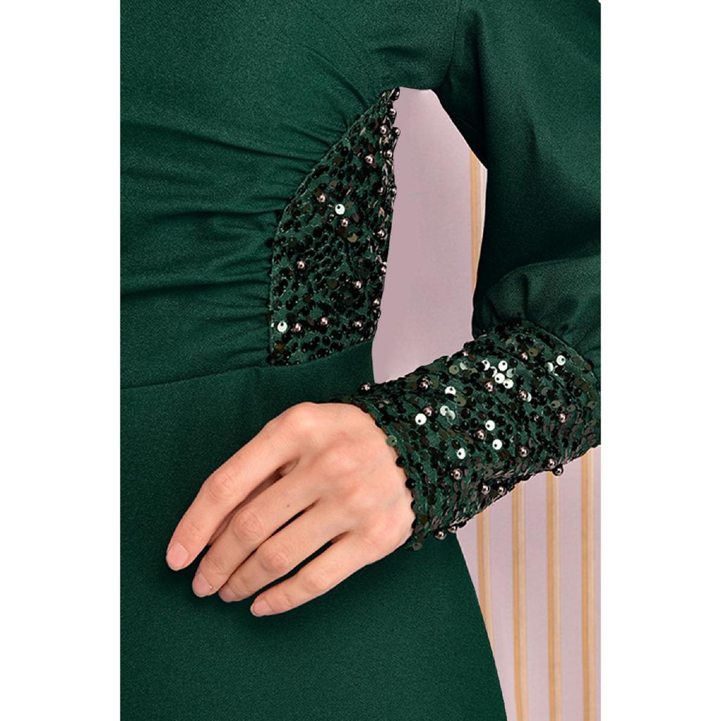 Pearl Detail Evening Dress Emerald Asm2553