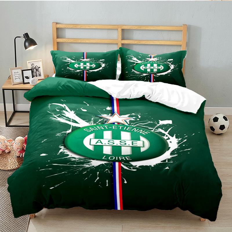 3PCS Green Saint-Etienne Football Bedding set,Ideal for1pc Duvet Cover And 2pcs Pillowcases Perfect for Christmas gift,Ideal for Bedroom, Dormitory
