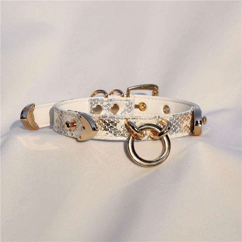 Snake Print Pet Collar Leash Set Cats PU Leather Adjustable Neck Strap