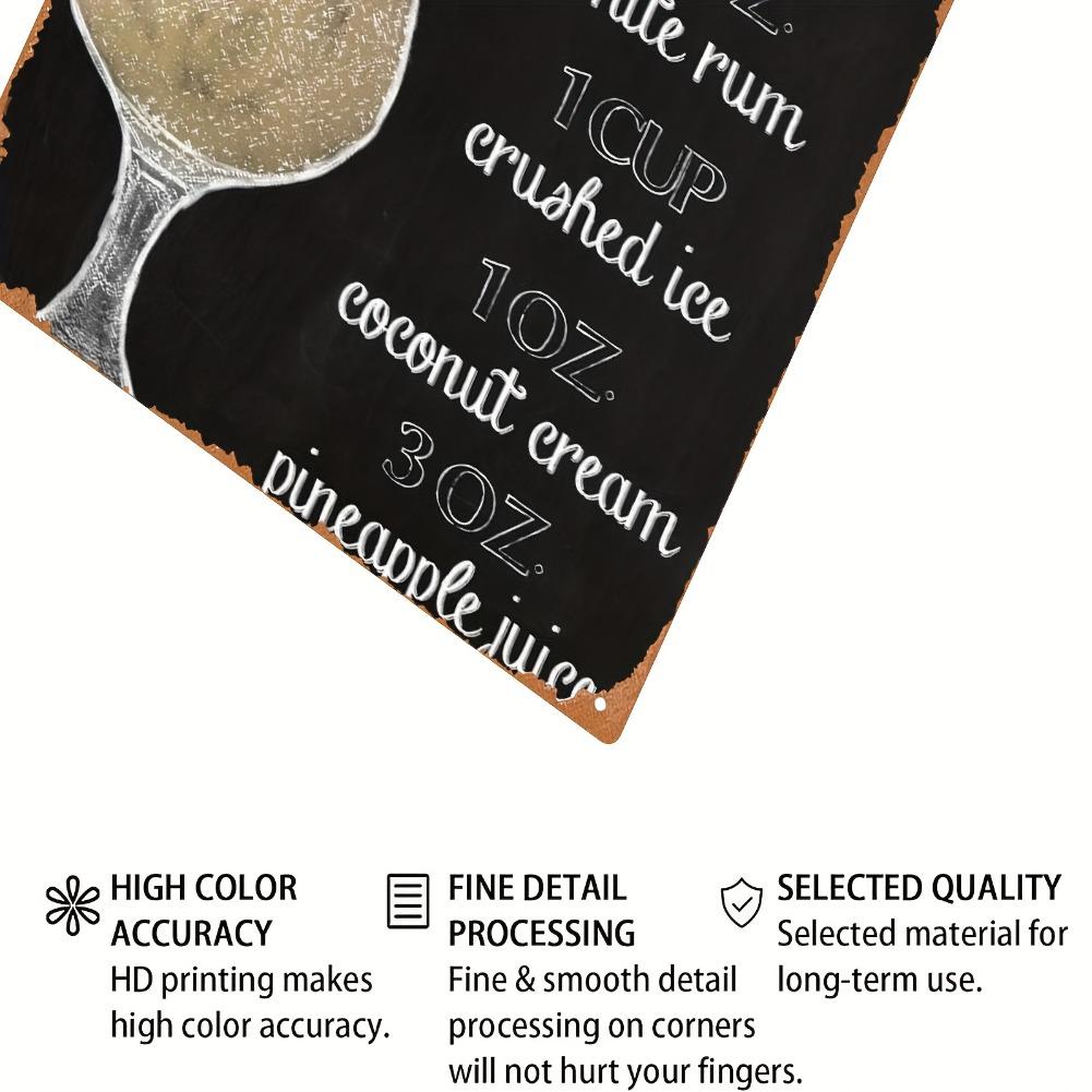 1pc Vintage "Pina Colada Recipe" Metal Tin Sign - 8x12in Retro Cocktail Ingredient Wall Art, Easy-Hang for Home/Bar/Cafe