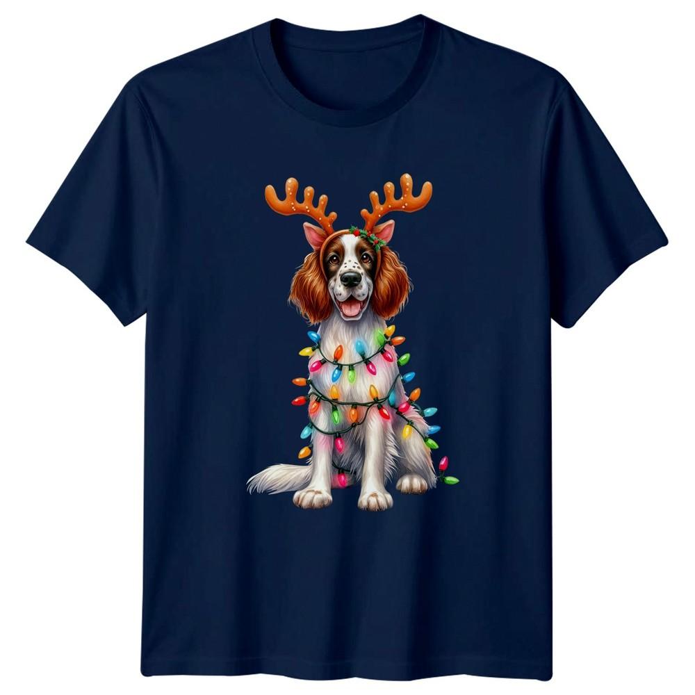 Christmas Dog Antlers Lights Unisexs TShirt Unisexs Tee Festive Graphic Top