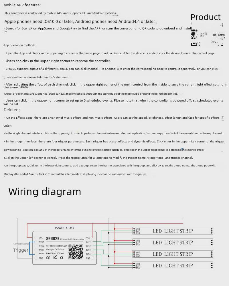 RF16 SP602E Bluetooth Controller: 4-Channel Colorful Light Controller with Mobile App, DC5-24V