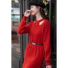 Women's Winter Waist-Cinching Knitted Sweater Dress with Belt