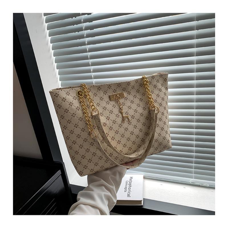 

Большая вместительная сумка Новая женская сумка Модная сумка для поездок на работу в стиле ретро с цепочкой Портативная сумка через плечо Сумка-тоут с принтом белый