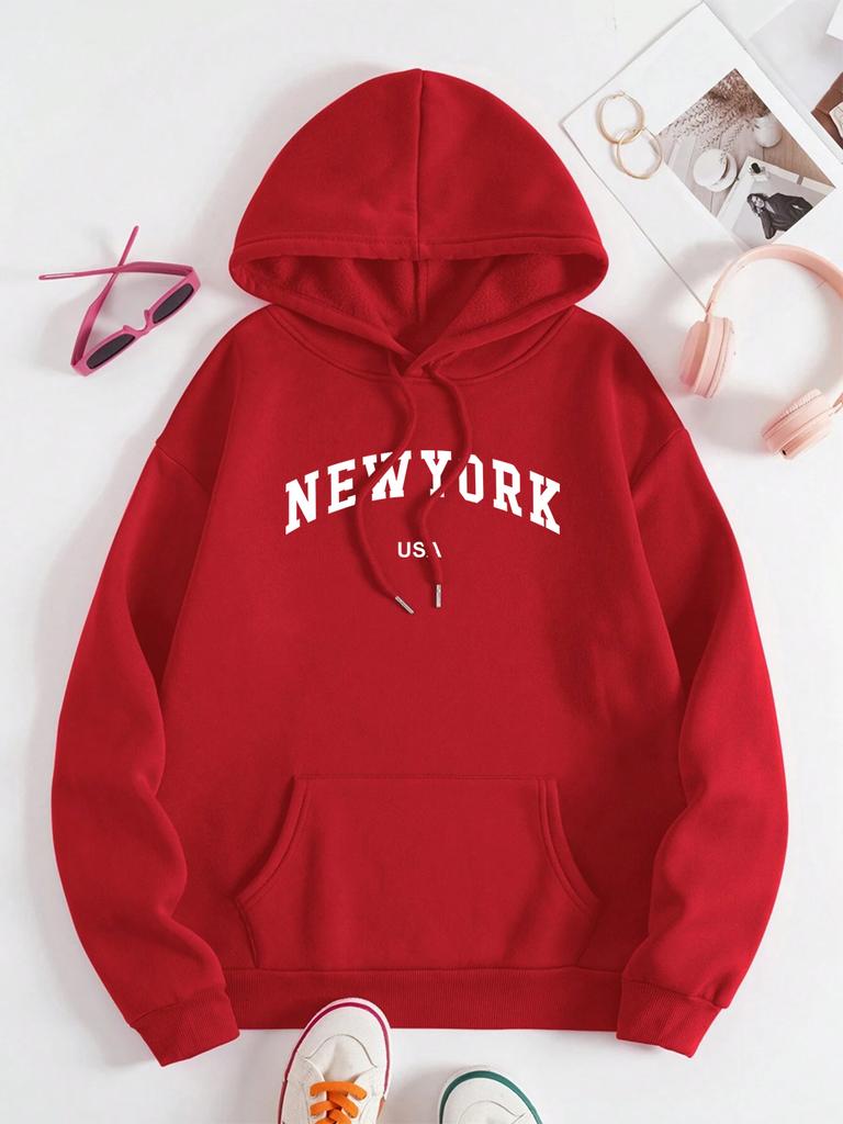 New York Usa City Letter Graphic Sweatshirt Men Women Loose Fleece Hoodie Pullover Hoodies Crewneck Pocket Clothes Couple New