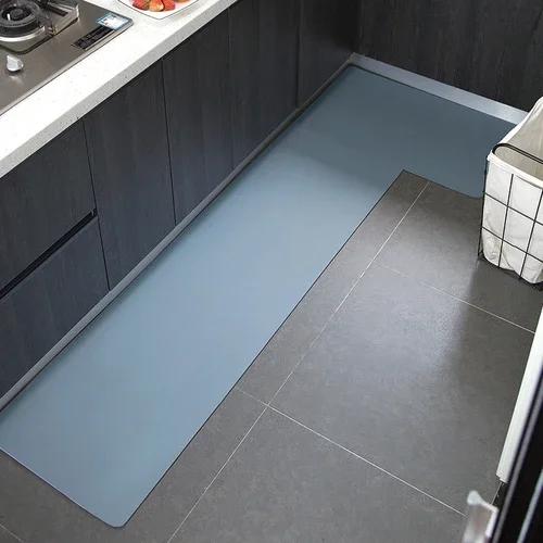 Solid Minimalist Kitchen Floor Mat PVC Anti-slip Waterproof Oil-proof Dirt-resistant Rug Strip Leather Mats for Home