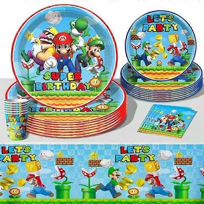 Dekoracje imprezowe w stylu Mario rekwizyty jednorazowe talerze serwetki obrus zestaw