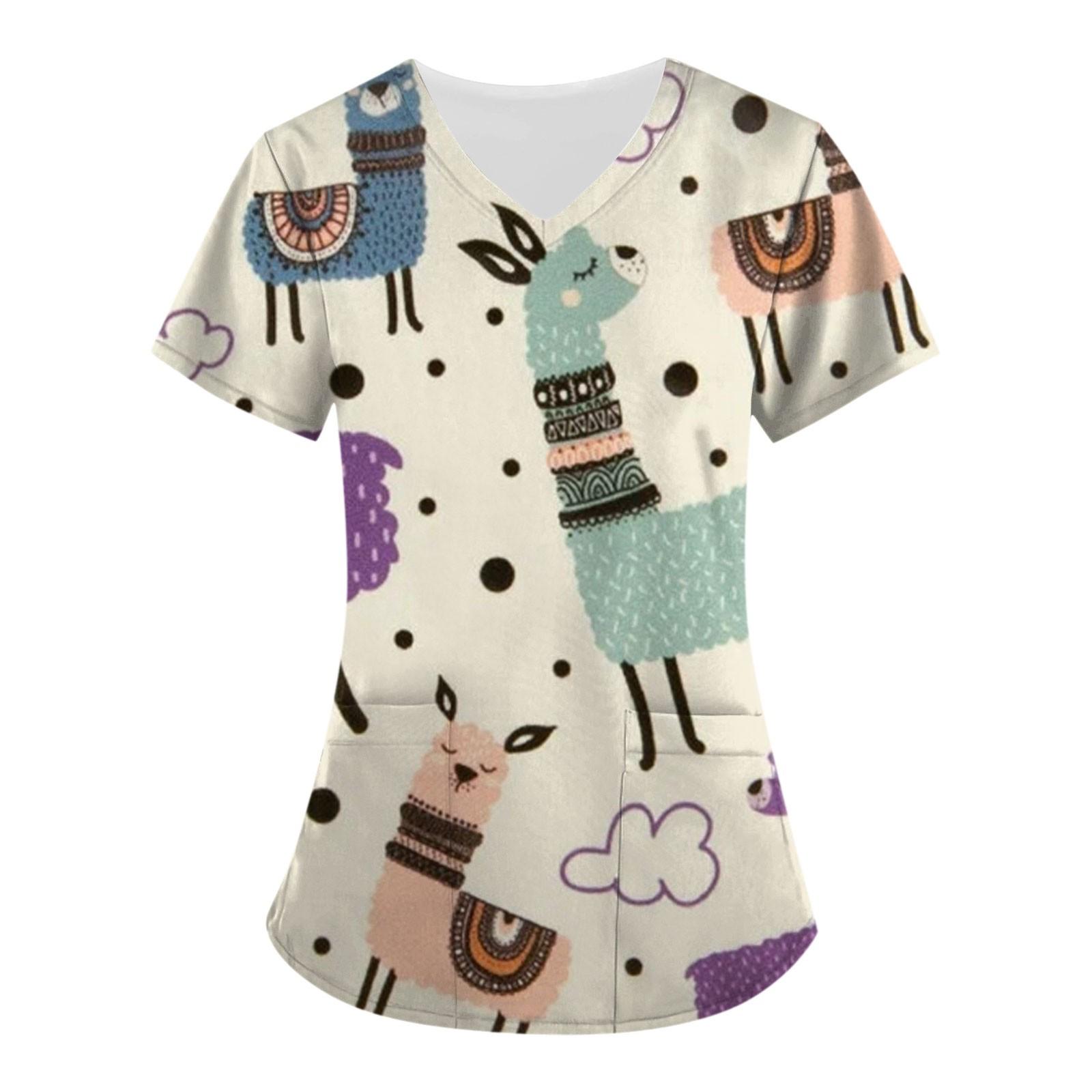 

Женские топы с короткими рукавами и v-образным вырезом с милыми животными, рабочая блузка с карманами XXXXXL хаки