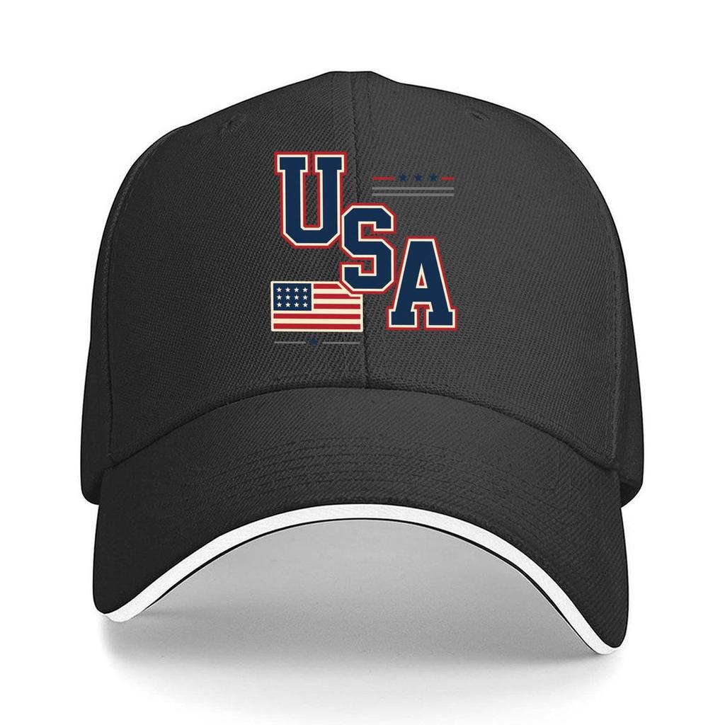 Bold USA Patriotic Flag Block Letter Sandwich Baseball Cap Sun Cap Outdoor Workouts Hat