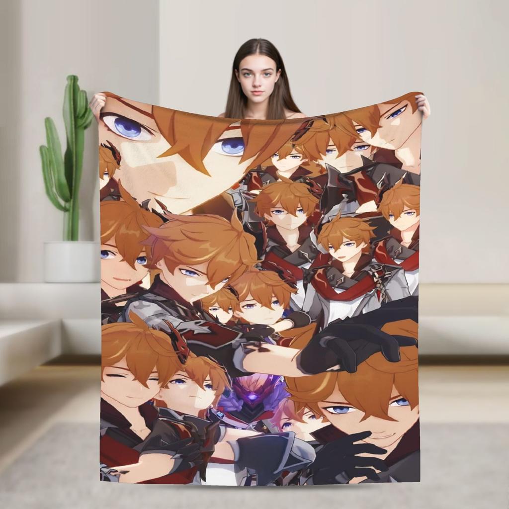 Genshin Impact Diluc Game  Flannel Blankets  Soft Throw Blanket for Outdoor Picnic Novelty Bedspread Sofa Bed Cover