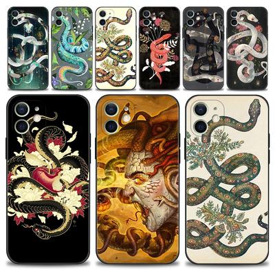 Carcasa de teléfono para Iphone 14 13 12 11 Pro Max Mini Xs Max Xr X 7 8 Plus 6s Funda de silicona suave Funda mano serpiente flor serpiente