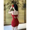 Spice Girl Style Sexy Black Butterfly Halter Suspender Dress Female Summer Show Figure Waist Hip Skirt Temperament Short Skirt