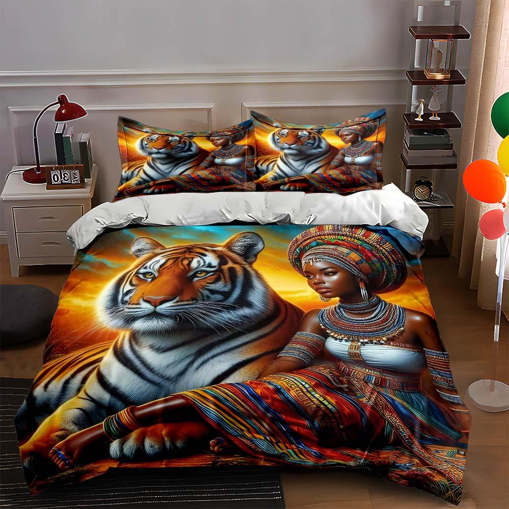 

Tiger tribal artwork Bedding Duvet cover sets Duvet covers Pillowcases gifts (1 * Duvet Cover 2 * Pillowcases, without duvet insert) 135x200cm