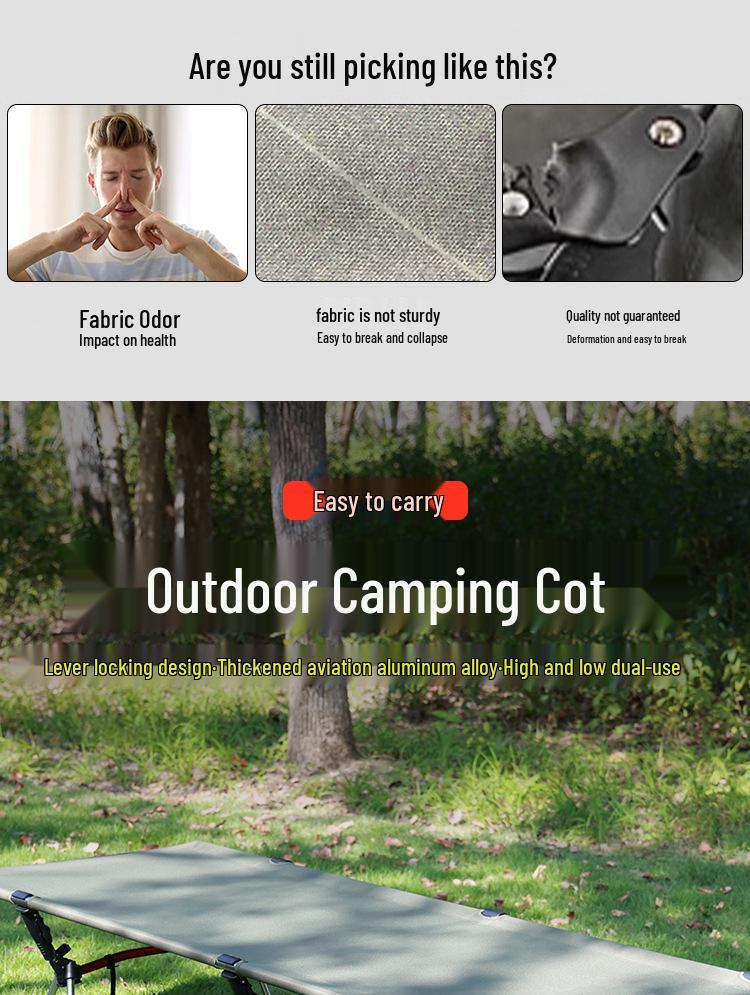 Ultralight Adjustable Folding Camping Cot - Portable, Easy To Disassemble, Ideal for Outdoors, Office, or Tent Use