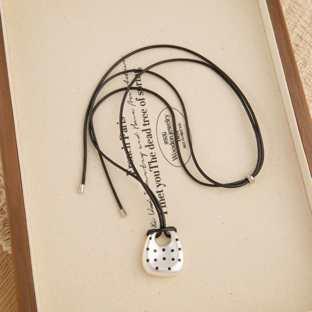 Black Cord Heart Pendant Necklace Polka Dot Charm Drop Heart Necklace Sweater Necklace For Women