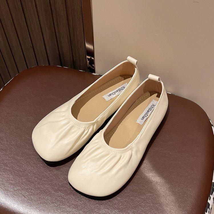 French Temperament Round Head Single Shoes Soft Leather Soft Sole Ladyshoes Mary Jane Small Leather Shoes Pregnant Women Doudou West Evening Breeze