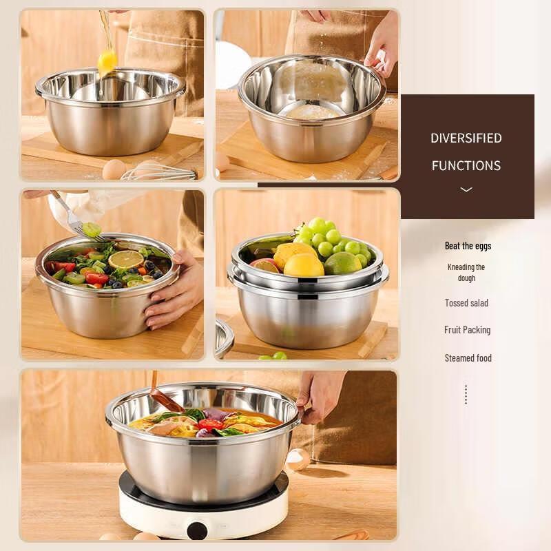 HANDUNYOU 34cm 304 Stainless Steel Basin & Colander Set