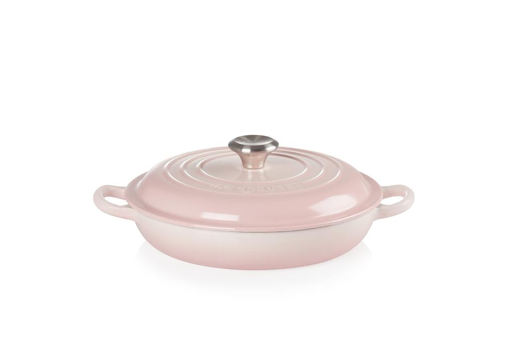 Le Creuset Cast Enamel Double Handed Pot Signature Buffet Casserole 22 Cm Shell Pink Gas IH Oven Compatible Japanese [Authorized Product]