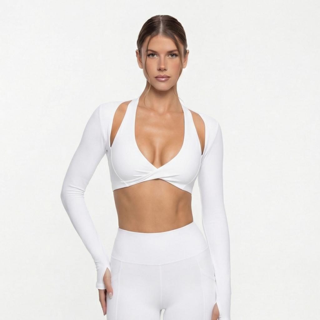 JYL Slim Padded Fake Two Piece Top Naked Running Yoga Set