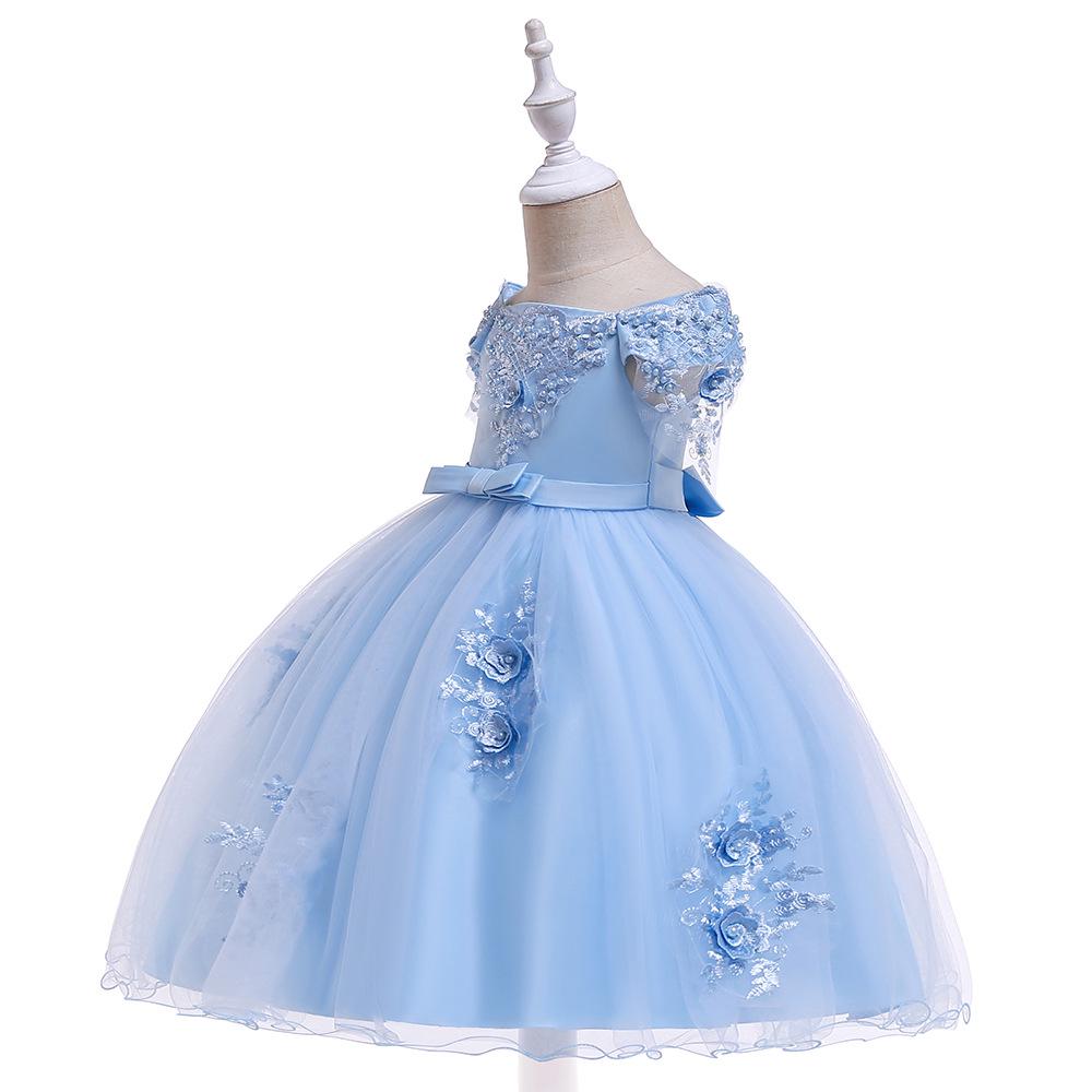 2024 One-Shoulder Puffy Princess Dress with Mesh Embroidery and Pearls for Girls