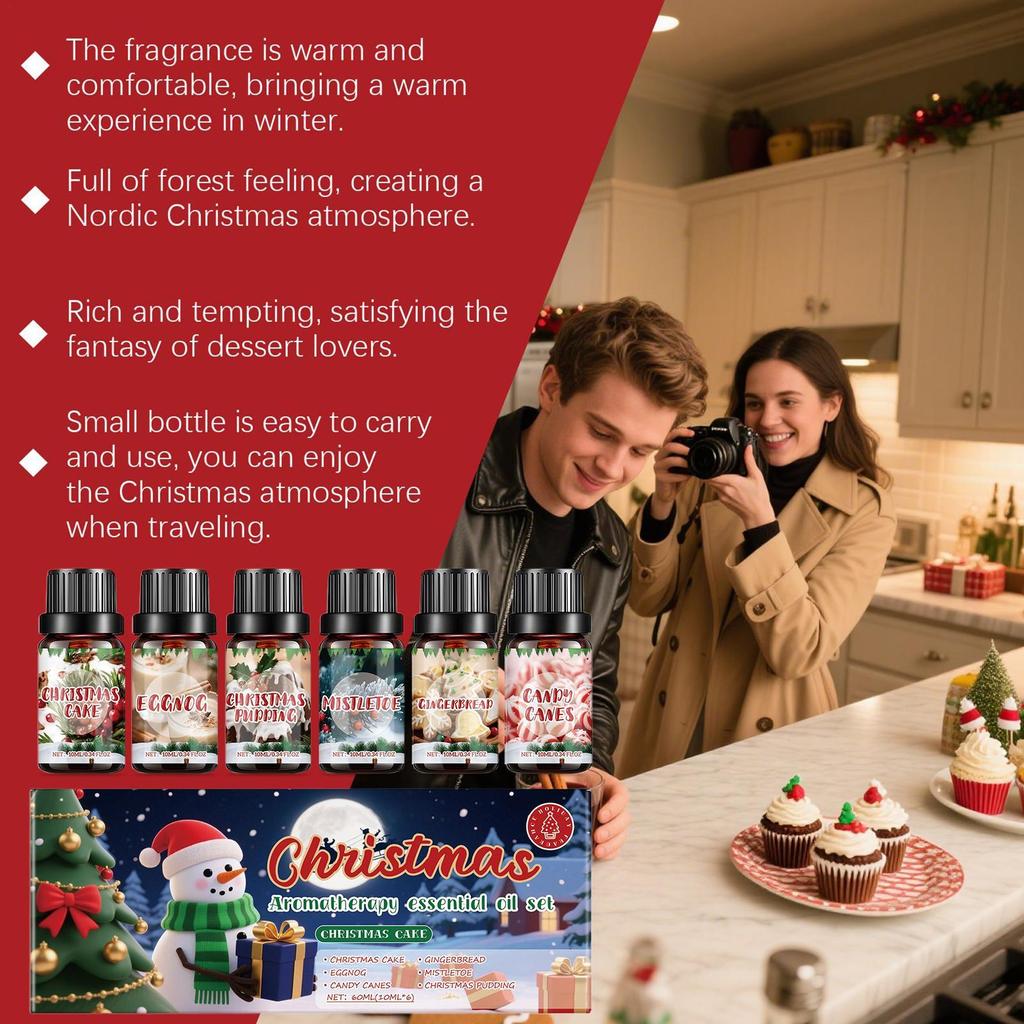 6 Pcs Christmas Fragrance Oils Set for Aromatherapy Diffuser Soap Candle Making Holiday Home Spa Car Office Decor Xmas Gifts