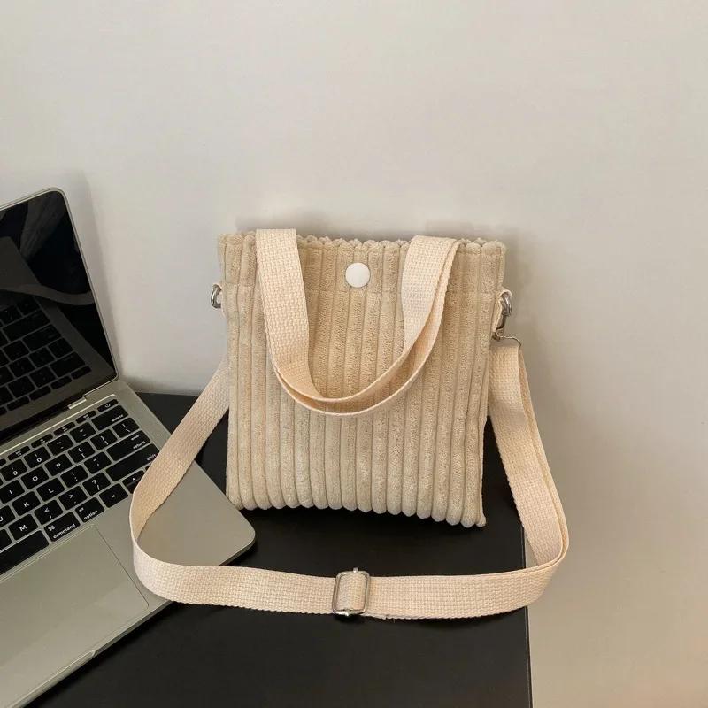 Korean Mini Bucket Bag Corduroy Handbags Crossbody Bag for Women Vertical Casual Mini Tote Bag Power Bank Phone Pouch Coin Purse