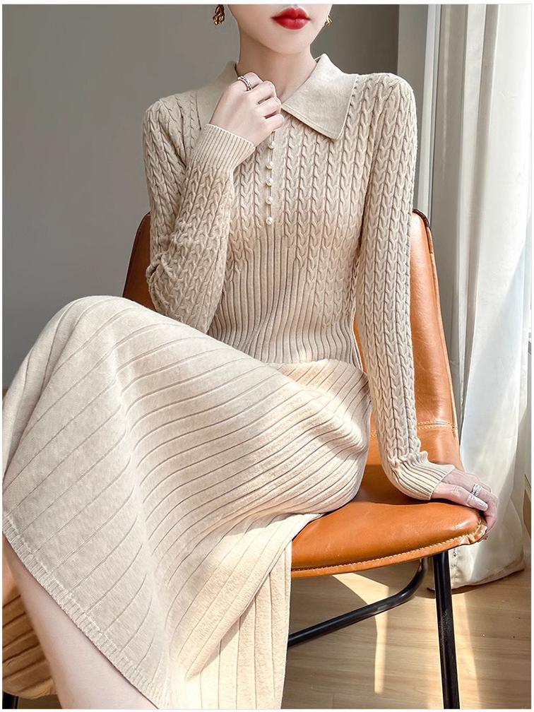 2025 Slimming A-line Sweater Dress: Autumn/Winter Long Sleeve Warm Knitted Waist-cinching Outfit