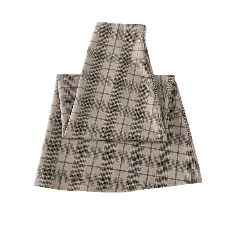 Women's 2026 Spring Retro Plaid High-Waist A-Line Skirt with Elastic Waist and Wide Hem