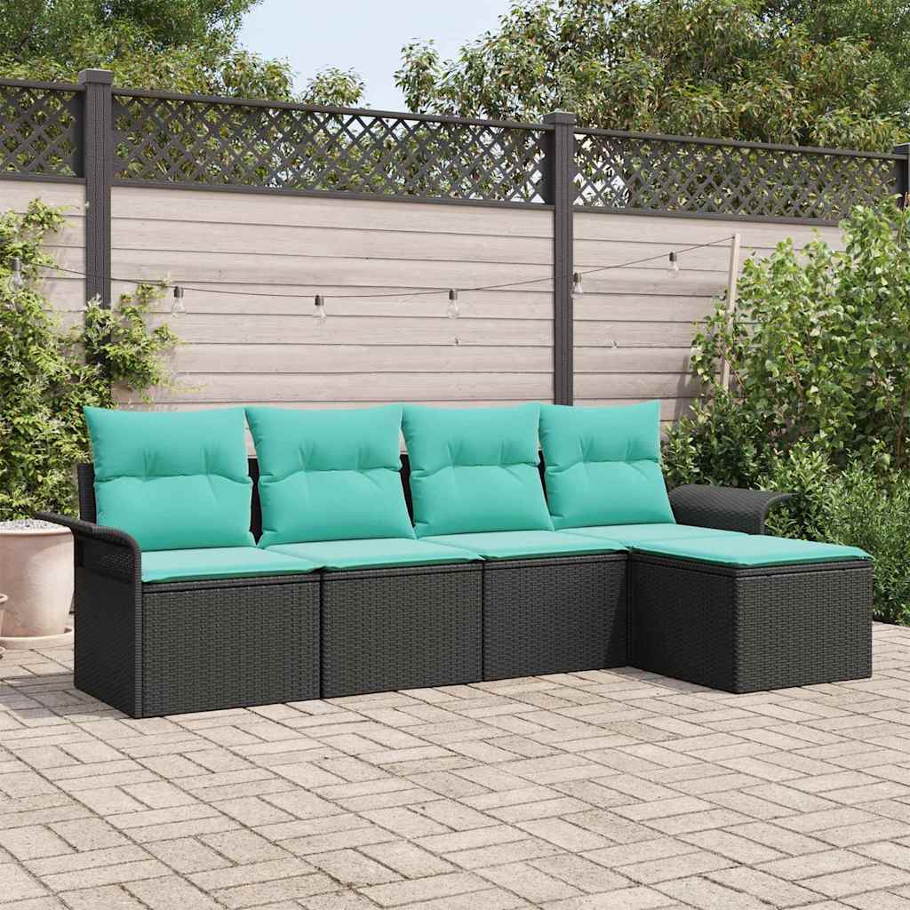 Garden Sofa Set with Storage 5 pcs Black Poly Rattan