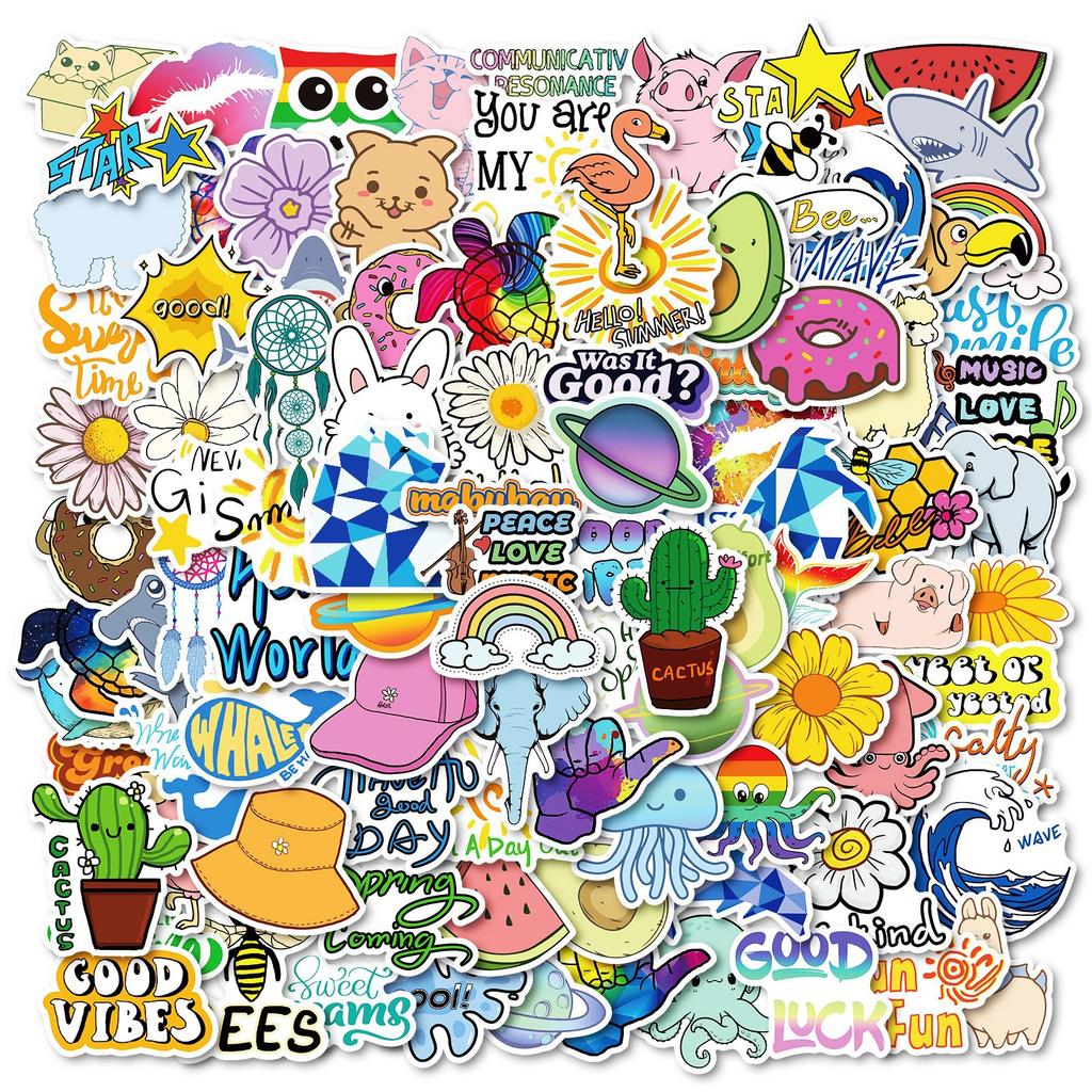 100 Creative Hand-painted Lip Stickers for White Rabbit Watermelon Chrysanthemum Mixed and Match Without Repeating Stickers