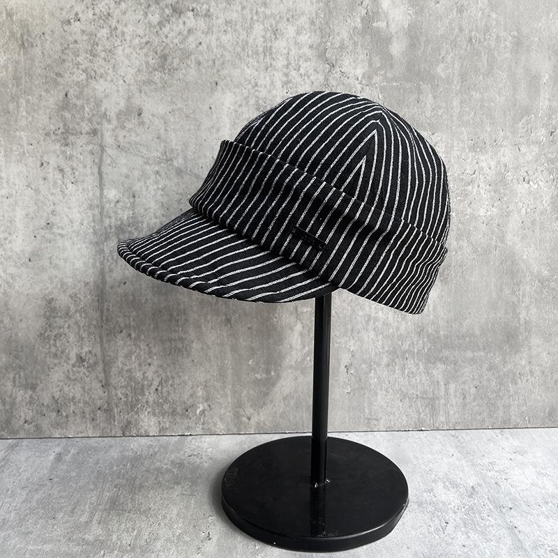 Internet Celebrity Literary Retro Striped Newsboy Hat Female Spring And Summer Breathable Thin Face Small Can Be Turned Along Duck Tongue Equestrian