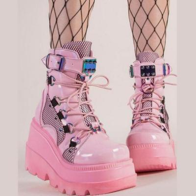 Large Size Winter Thick-soled Gothic Wedge-heeled Mid-calf Boots for Women 35-43
