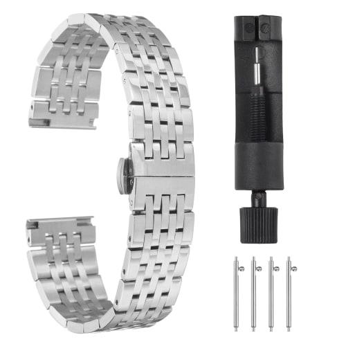 

uxcell Stainless Steel Watch Band, 19mm Double Press Butterfly Clasp Metal Solid Steel Chain Watch Strap Replacement with Curved Ends for Smartwatches
