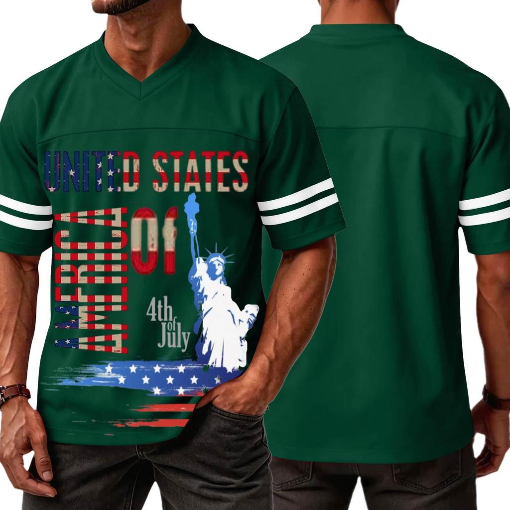 Men's Casual V Neck Short Sleeve Sports Shirt with Graphic Print Independent Day Themed Lightweight Athletic Tee for Outdoor and Everyday Wear