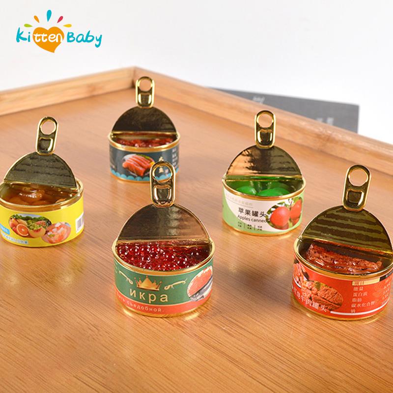 1Set DollHouse Mini Simulation Caviar Canned Fruit Beef Fish Canned Food Model Kitchen Open-cap cans Doll House Miniature Decor