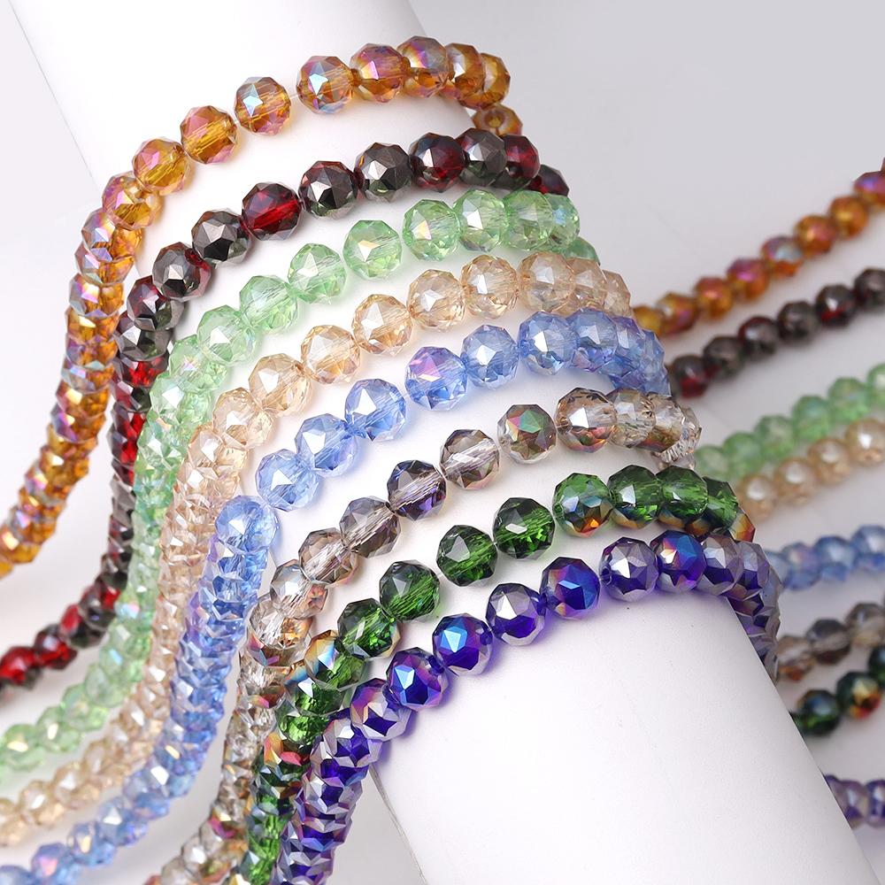 1 Strand 8mm Faceted Crystal Beads Transparent Colored Loose Spacer Round Glass Beads DIY Earrings Bracelet Jewelry Accessories