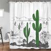 Cactus Shower Curtain Bathroom With Black White Western Decoration, Green Cactus Bathroom Shower Curtain With Hook,