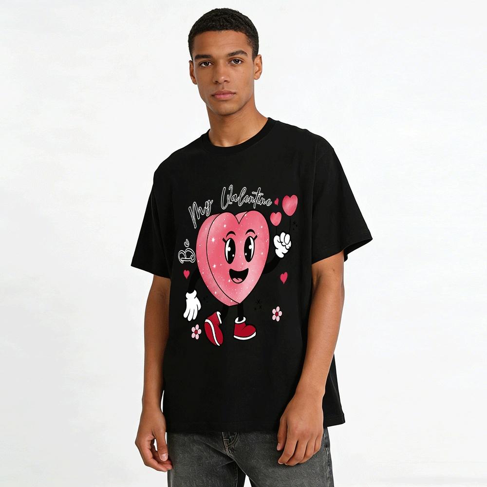 Be My Valentine Heart Print Casual Top Valentine's Day Themed Shirt Pure cotton T-shirt
