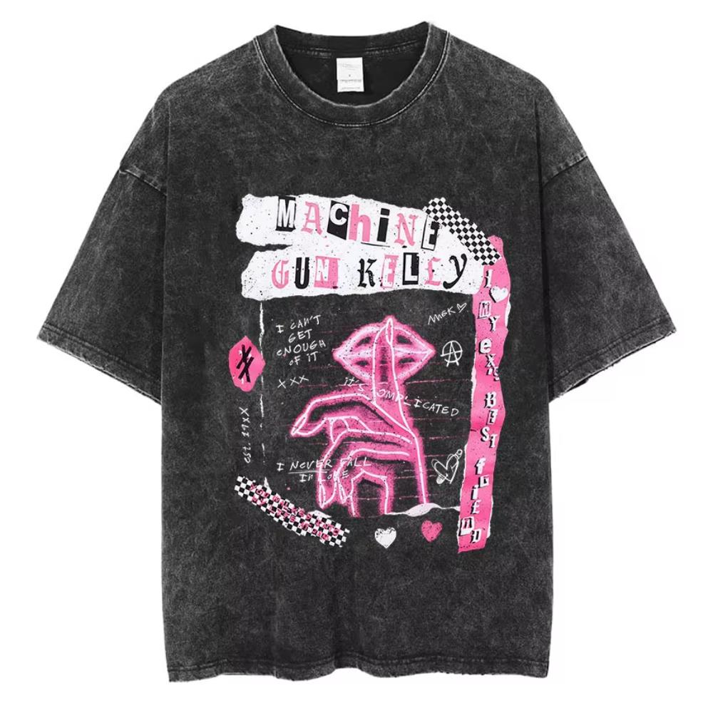 Vintage Washed Machine Gun Kelly T Shirt MGK Lost Americana Tour Fans Tshirts Men Women Punk Gothic Hip Hop Oversized Tees