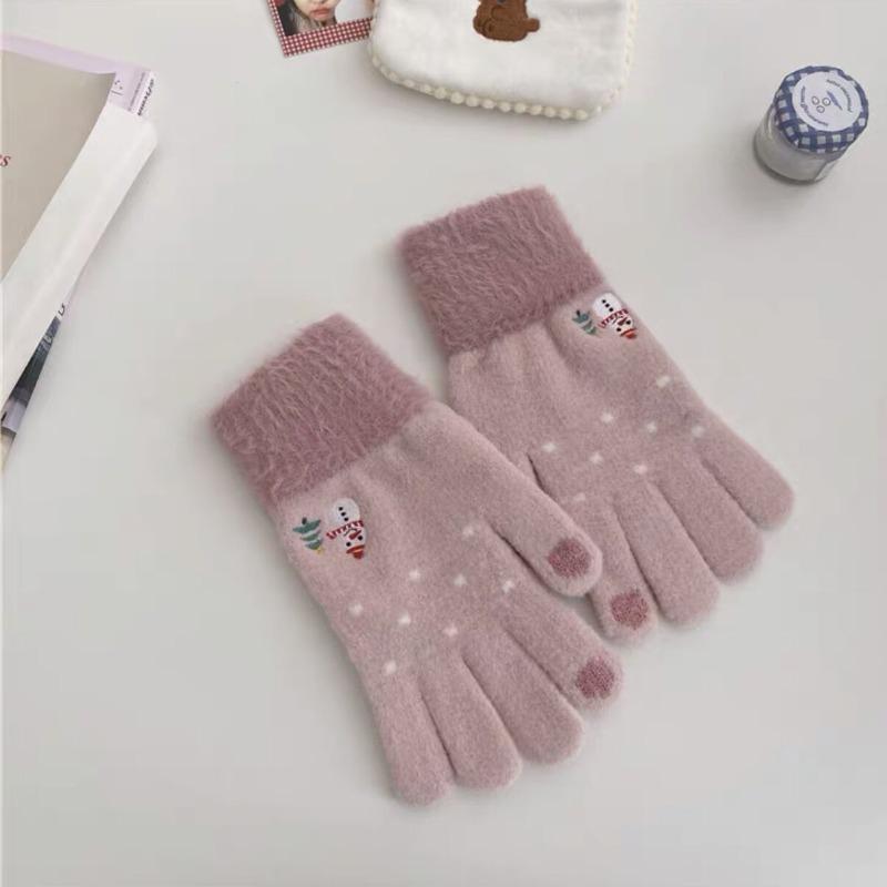 

Милые перчатки женские зимние милые рождественские снеговики плюшевые вязаные шерстяные студенческие зимние теплые модные One Size розовый