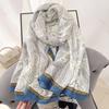 Retro Designer Plant Flower Print Scarf Women's Thin Exterior with Premium Air-conditioned Room Shawl
