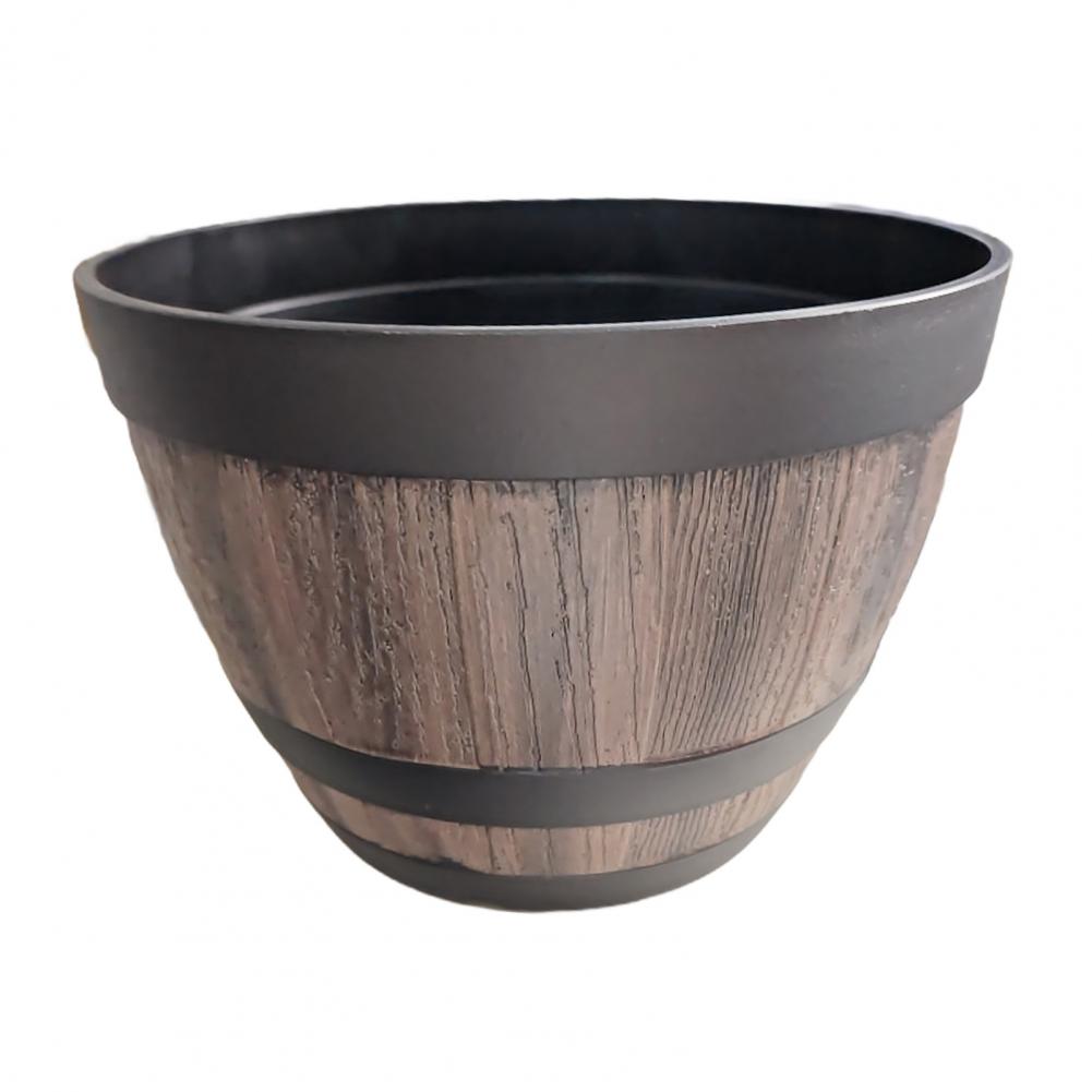 

Rustic Farmhouse Whiskey Barrel Planter - Faux Wooden Plastic Flower Pot with Drainage Holes Home Garden Patio Yard Decor