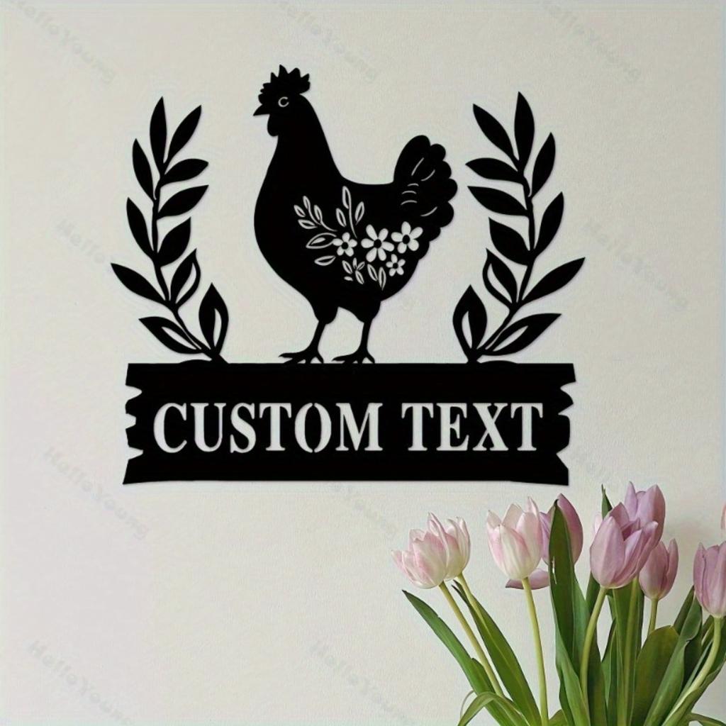 Customizable Metal Sign Hen Silhouette Personalized Family Name Wall Art Hot Sale Home Garden