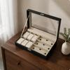 Watch Display Case Glass Lid Box 9Compartment Glasses for Dresser Top, Closet