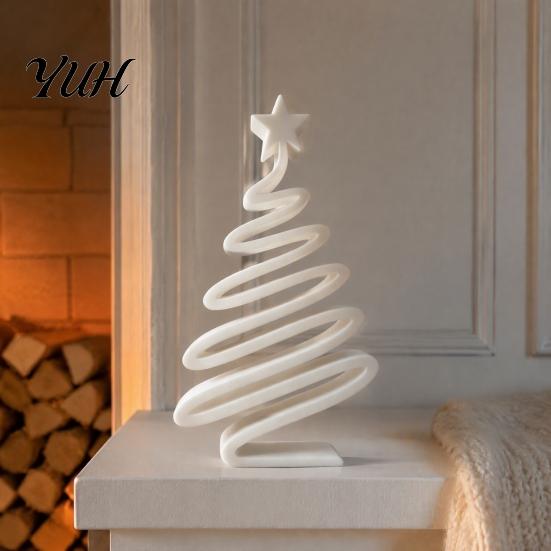 Elegant Shelf Accent Minimalist Spiral Christmas Tree Figurine with Star Topper, 3D Printed Mini Durable Pla Sculpture Decoration, Modern Tabletop