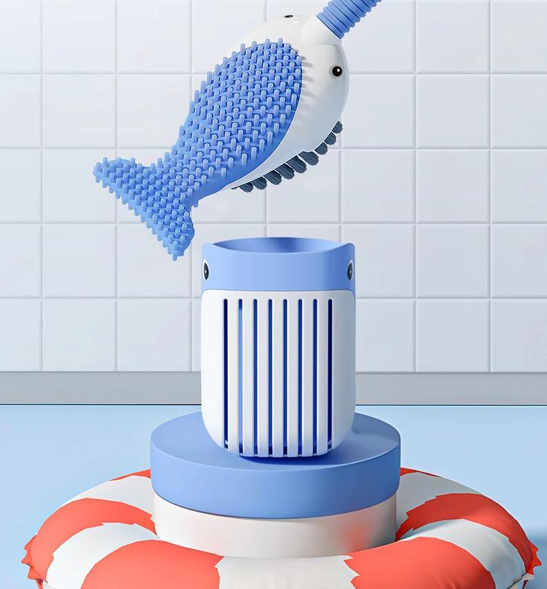 Perie de toaletă drăguță cu ventuză, montată pe perete, în formă de rață, cu dozator de lichid