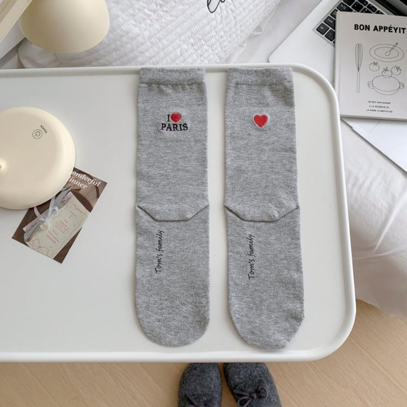 Lady Spring and Autumn Trend Love Heel AB Style Embroidery Preppy Wear Fashion In The Tube Pile Socks