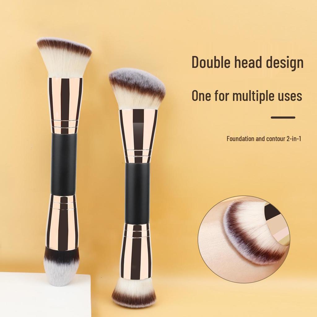 Double-Ended Makeup Brush: Slanted, Round, Contour, and Flat Foundation Brush - Single Brush
